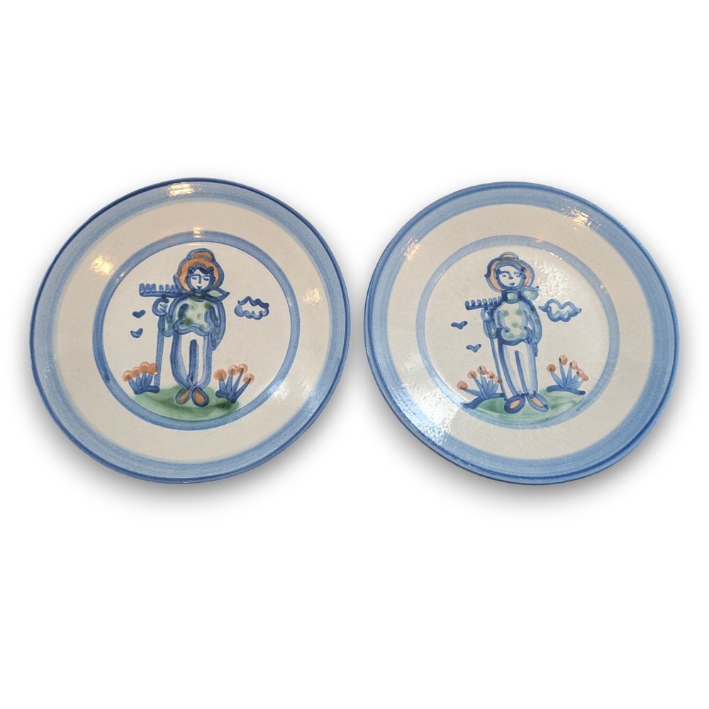 M.A Hadley Pottery Set of 2 Salad Plates Farmers Wife Girl Hand Painted 9''